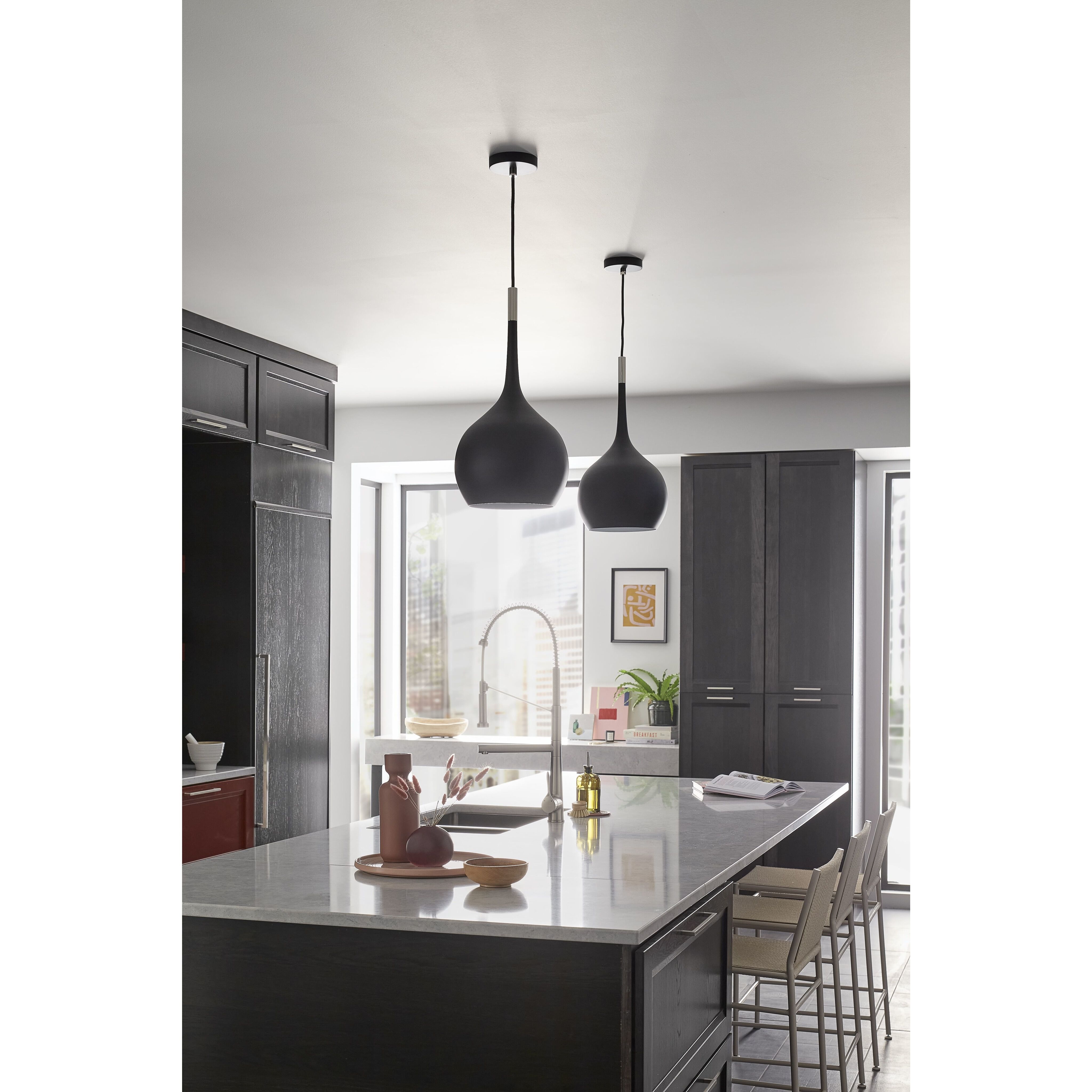 Ziggy 1 Light 12 inch Black with Polished Nickel Indoor Pendant Ceiling Light