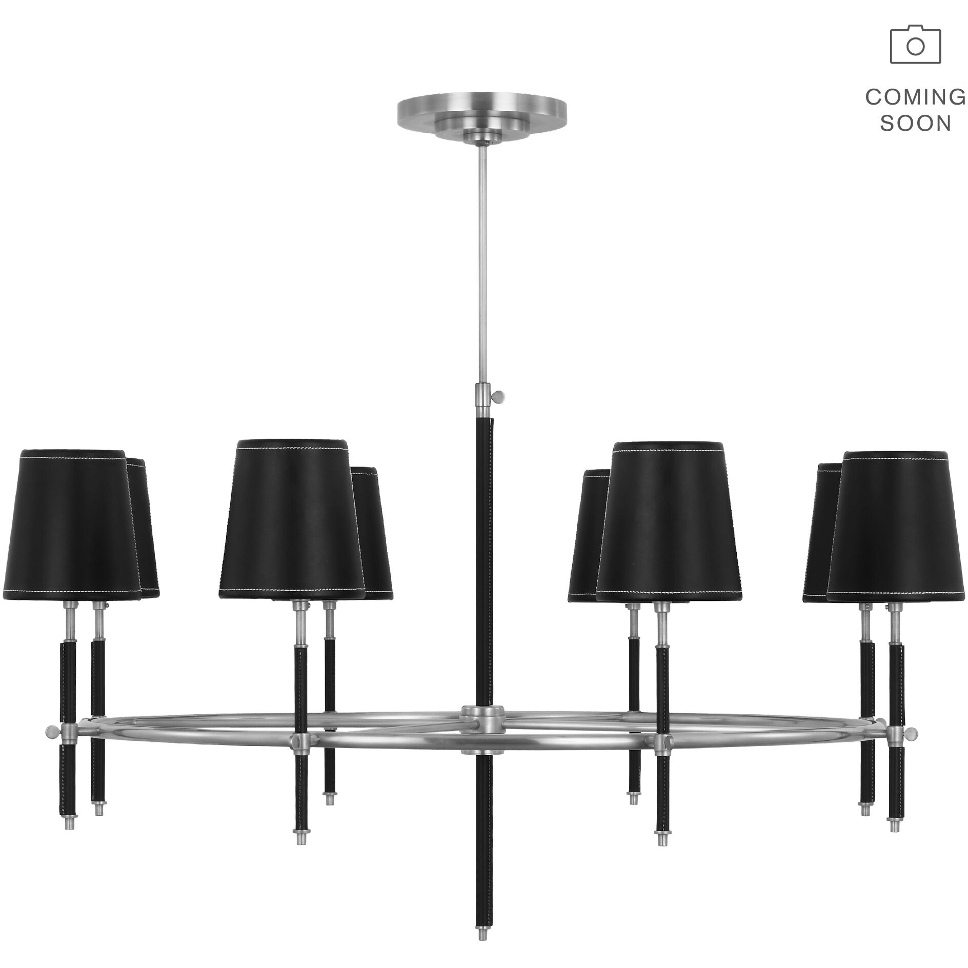 Thomas O'Brien Bryant Wrapped LED 41 inch Polished Nickel and Natural Leather Ring Chandelier Ceiling Light