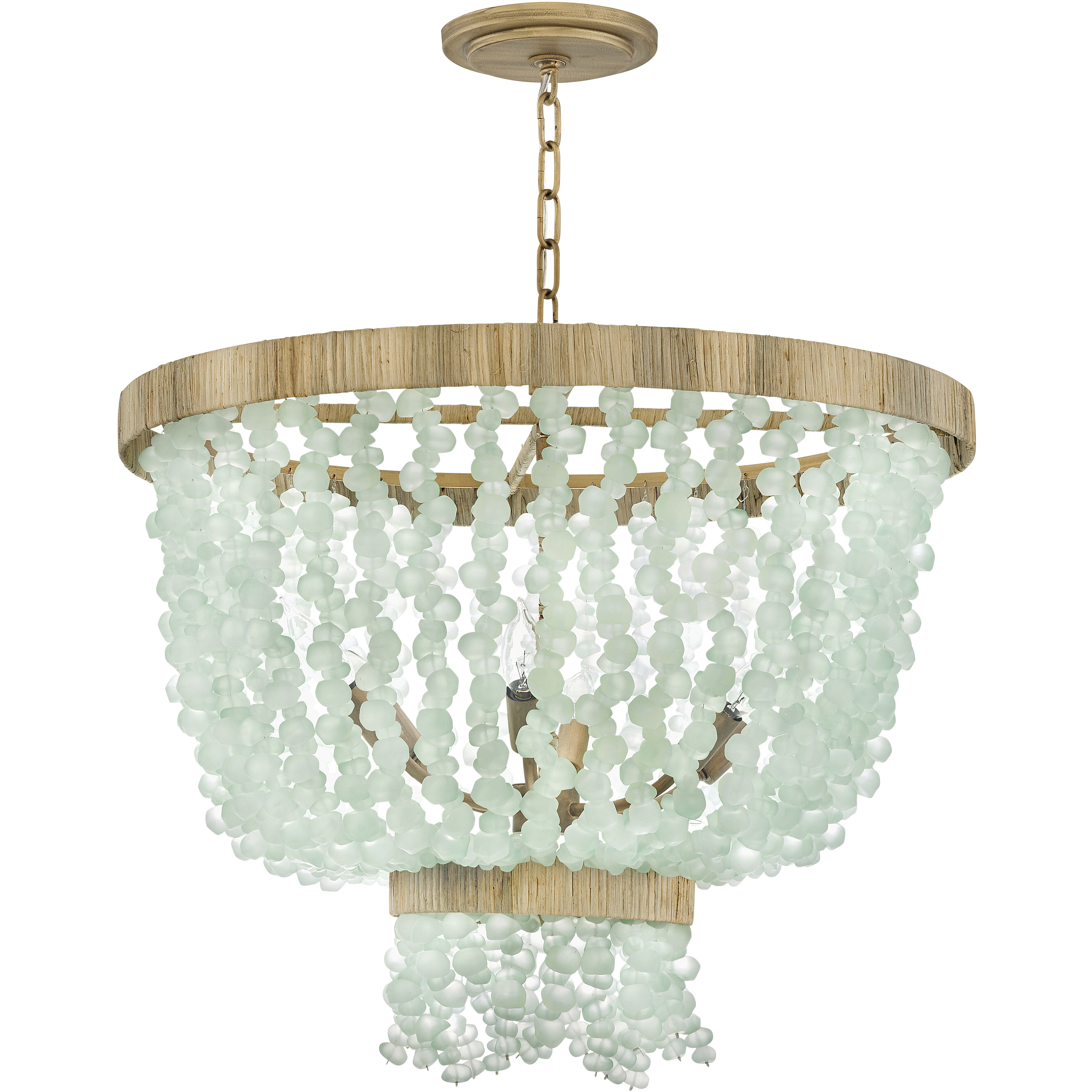 Dune LED 25 inch Burnished Gold Chandelier Ceiling Light in Blue Sea Glass