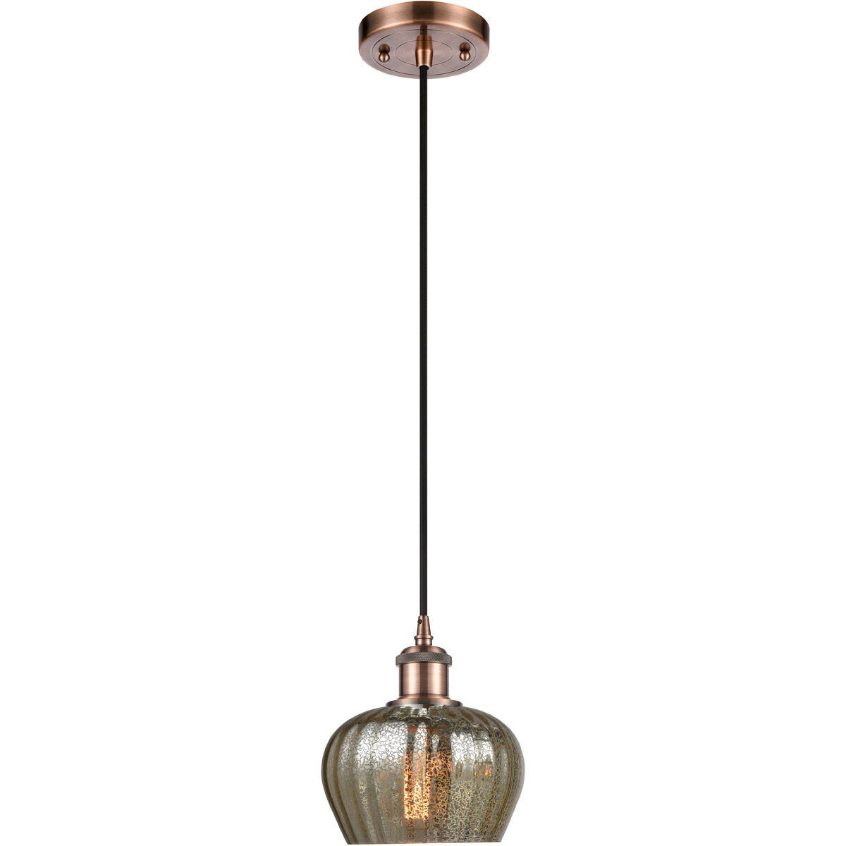 Ballston Fenton LED 7 inch Antique Copper Mini Pendant Ceiling Light in Mercury Glass, Ballston