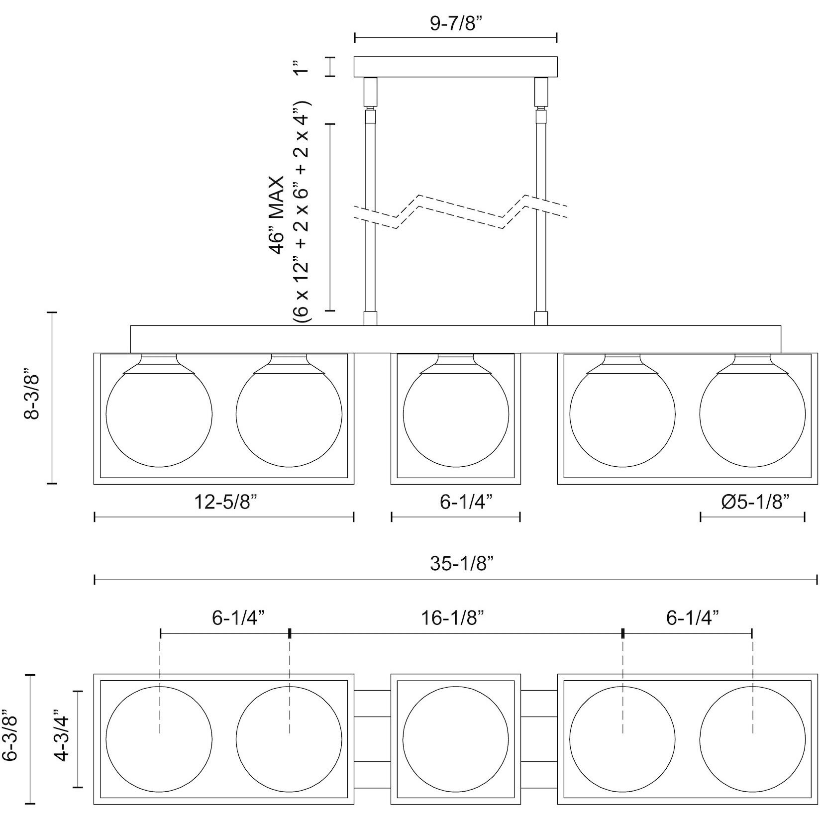 Amelia 5 Light 35.13 inch Matte Black Linear Pendant Ceiling Light