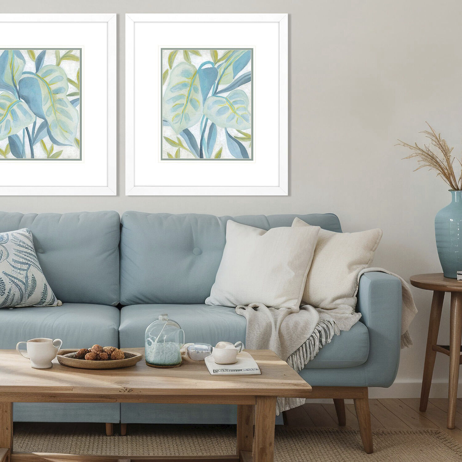 Aqua Tropical Leaves Blue and Green and Turquoise Framed Art, Propac