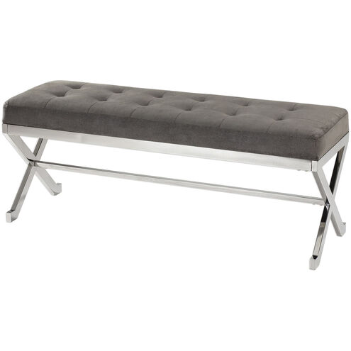 Bijou Polished Stainless Steel and Slate Gray Fabric Bench