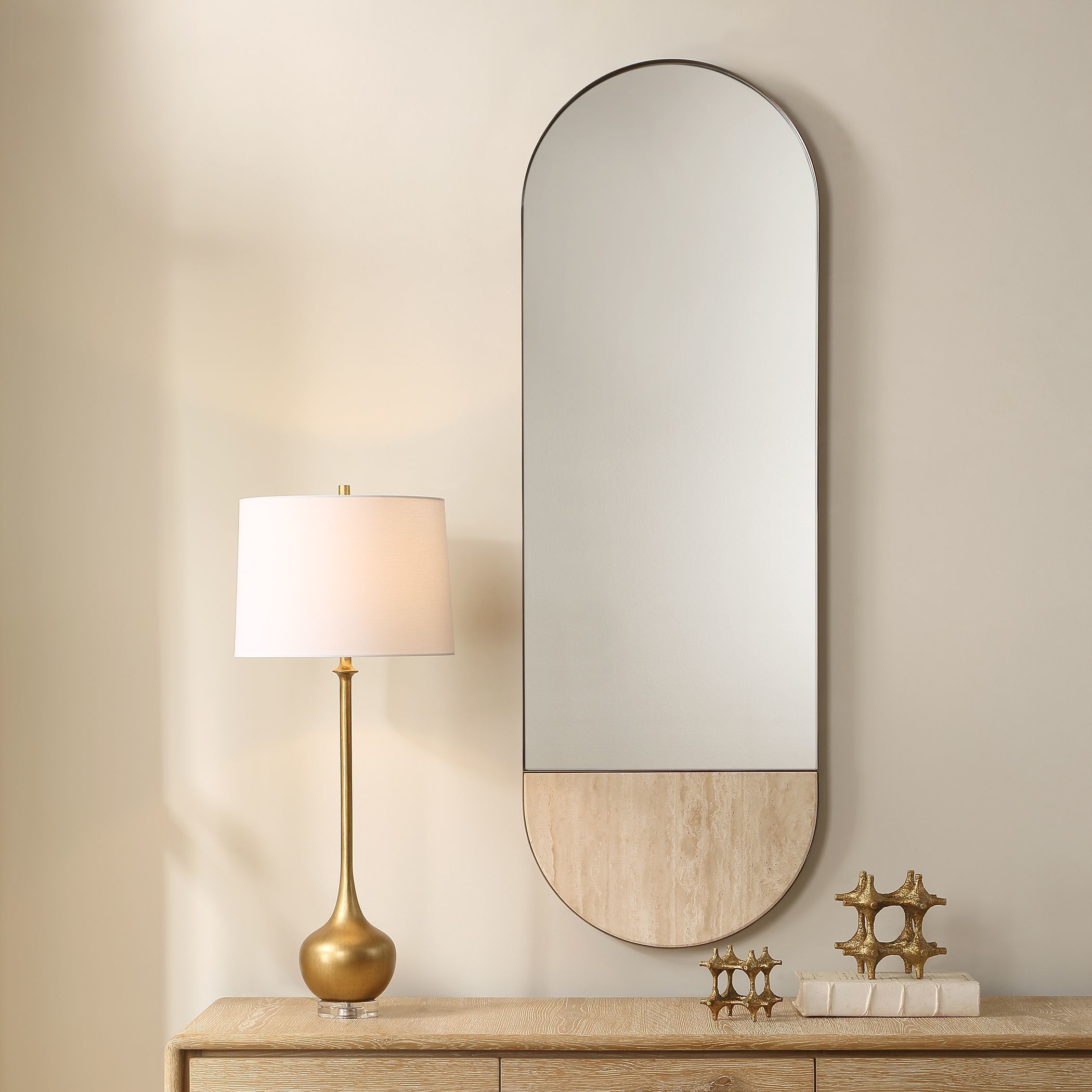 Russo 59 X 19.88 inch Travertine and Golden Bronze Mirror