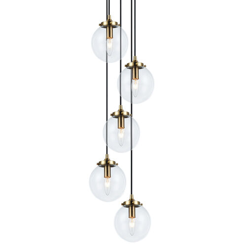 The Bougie 5 Light 18 inch Aged Gold Brass Pendant Ceiling Light in Aged Gold Brass and Clear