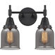 Caden 2 Light 14 inch Matte Black Bath Vanity Light Wall Light in Plated Smoke Glass