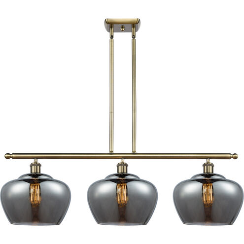 Ballston Large Fenton LED 38 inch Antique Brass Island Light Ceiling Light in Plated Smoke Glass, Ballston