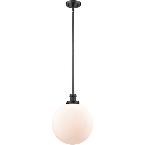 Franklin Restoration XX-Large Beacon LED 12 inch Oil Rubbed Bronze Mini Pendant Ceiling Light in Matte White Glass, Franklin Restoration