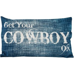 Get Your Cowboy On 20 X 5.5 inch Antique White with Blue Pillow, 20X12