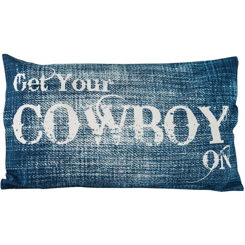 Get Your Cowboy On 20 X 5.5 inch Antique White with Blue Accent Pillow