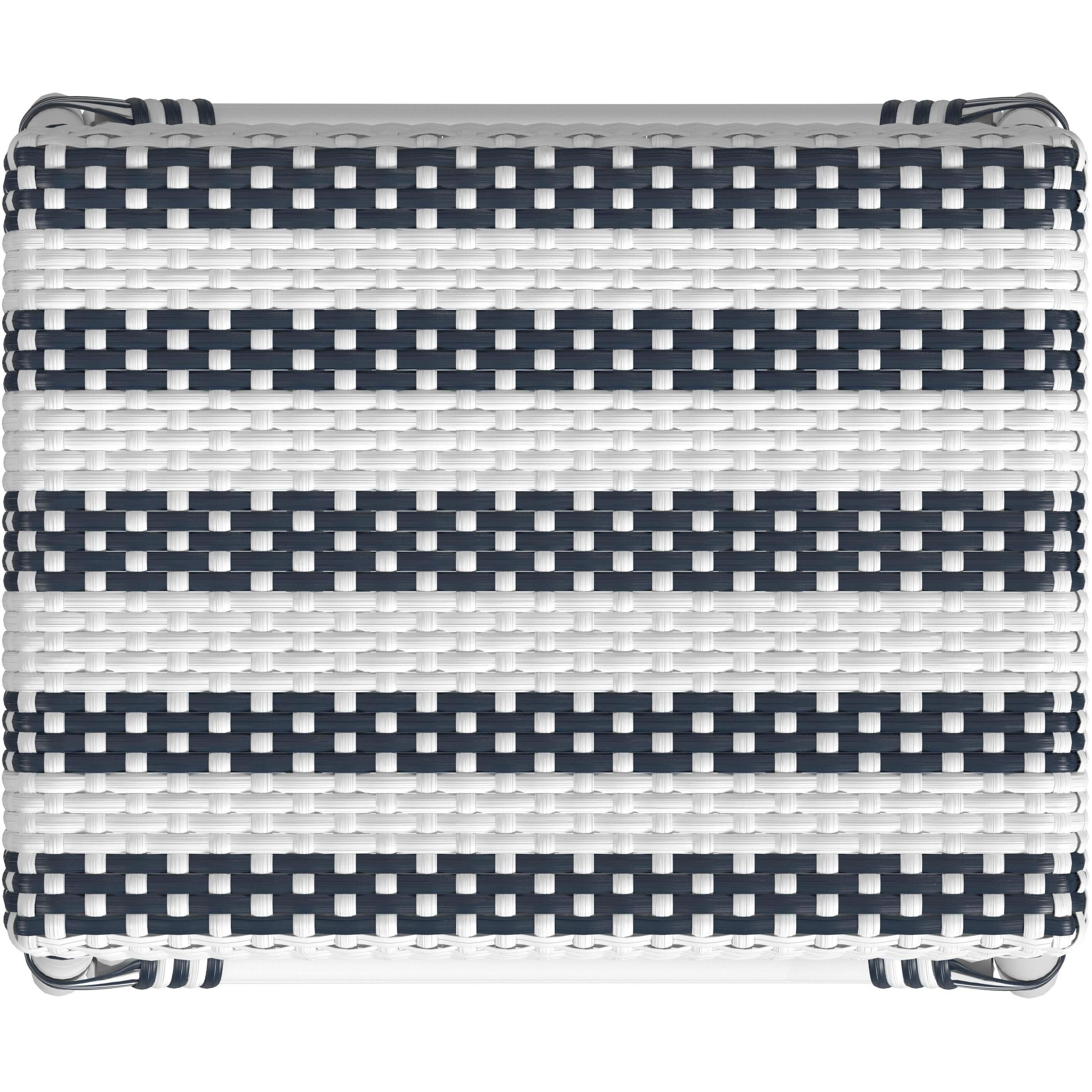 Robias Rectangular Rattan 24.5" Counter Stool in White and Navy Stripe