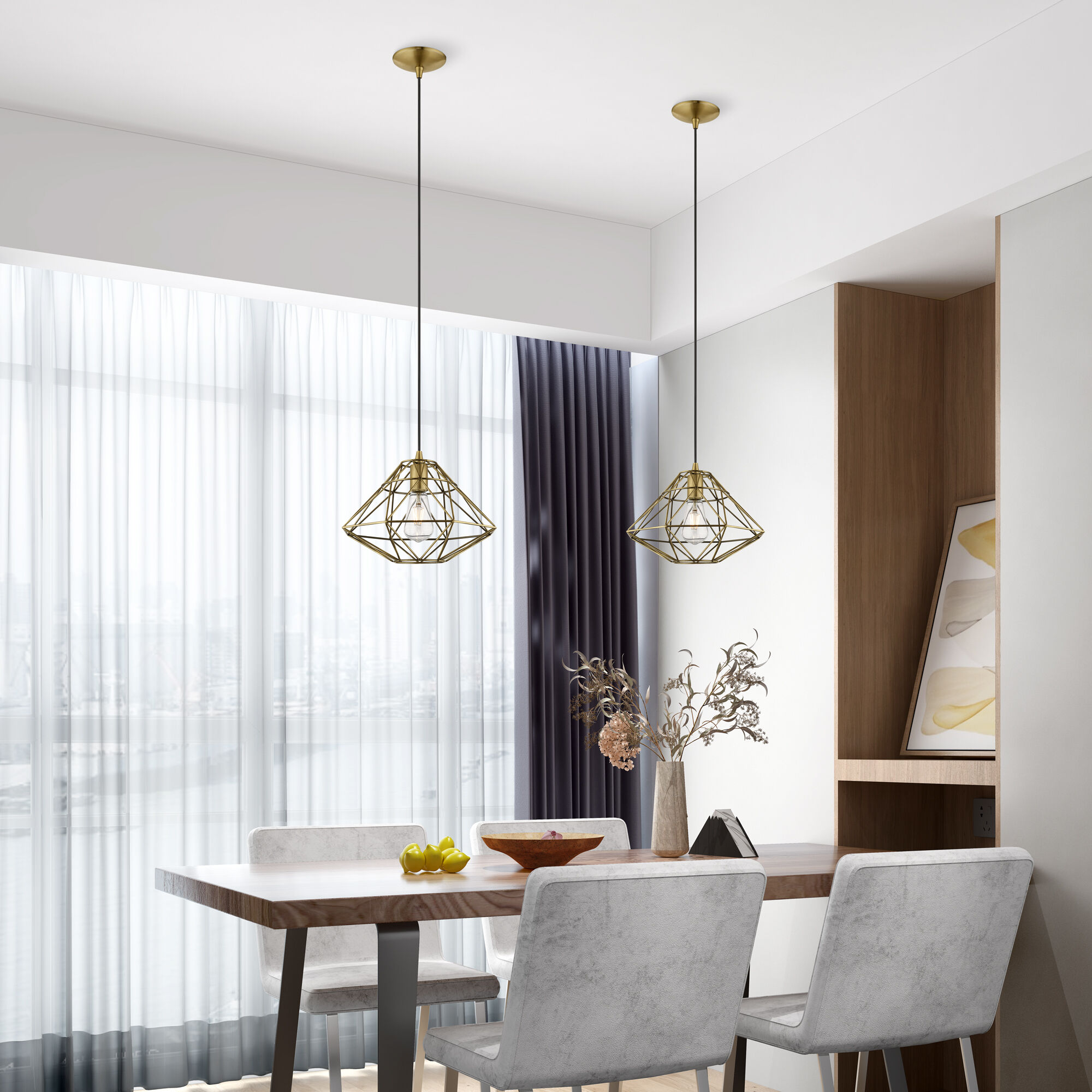 Geometric 1 Light 14 inch Antique Brass Mini Pendant Ceiling Light