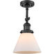 Franklin Restoration Large Cone LED 8 inch Matte Black Semi-Flush Mount Ceiling Light in Matte White Glass, Franklin Restoration