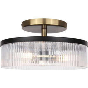 Jenner 3 Light 15 inch Black/Gold Semi-Flush Mount Ceiling Light