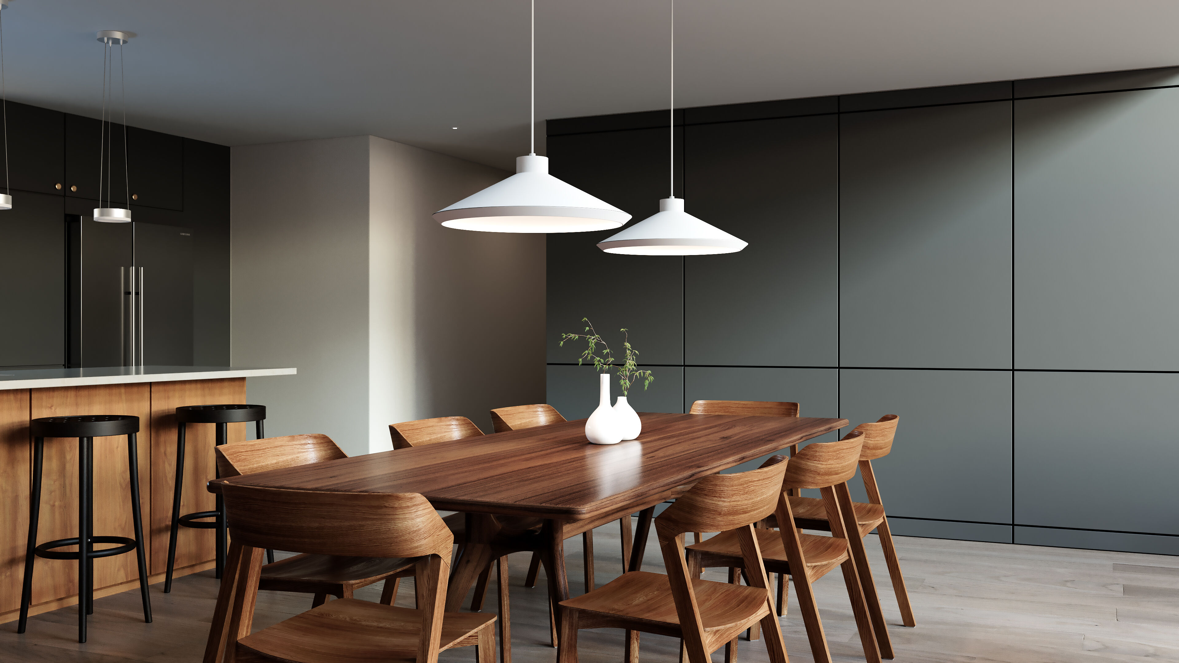 Koma LED 22 inch Satin White Pendant Ceiling Light in GU24