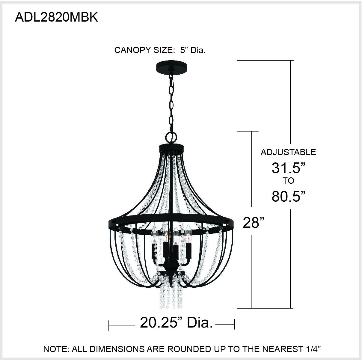 Adelaide 4 Light 20 inch Matte Black Pendant Ceiling Light