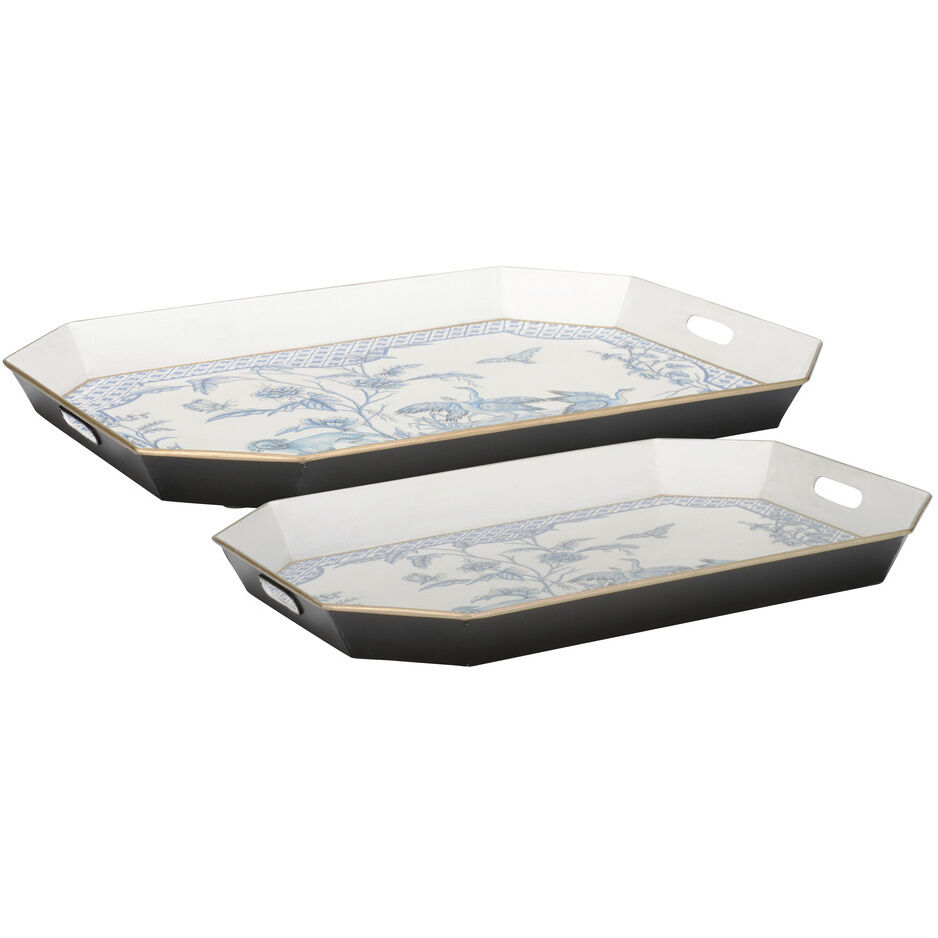 Bagatelle White/Cream and Blue Trays, Set of 2