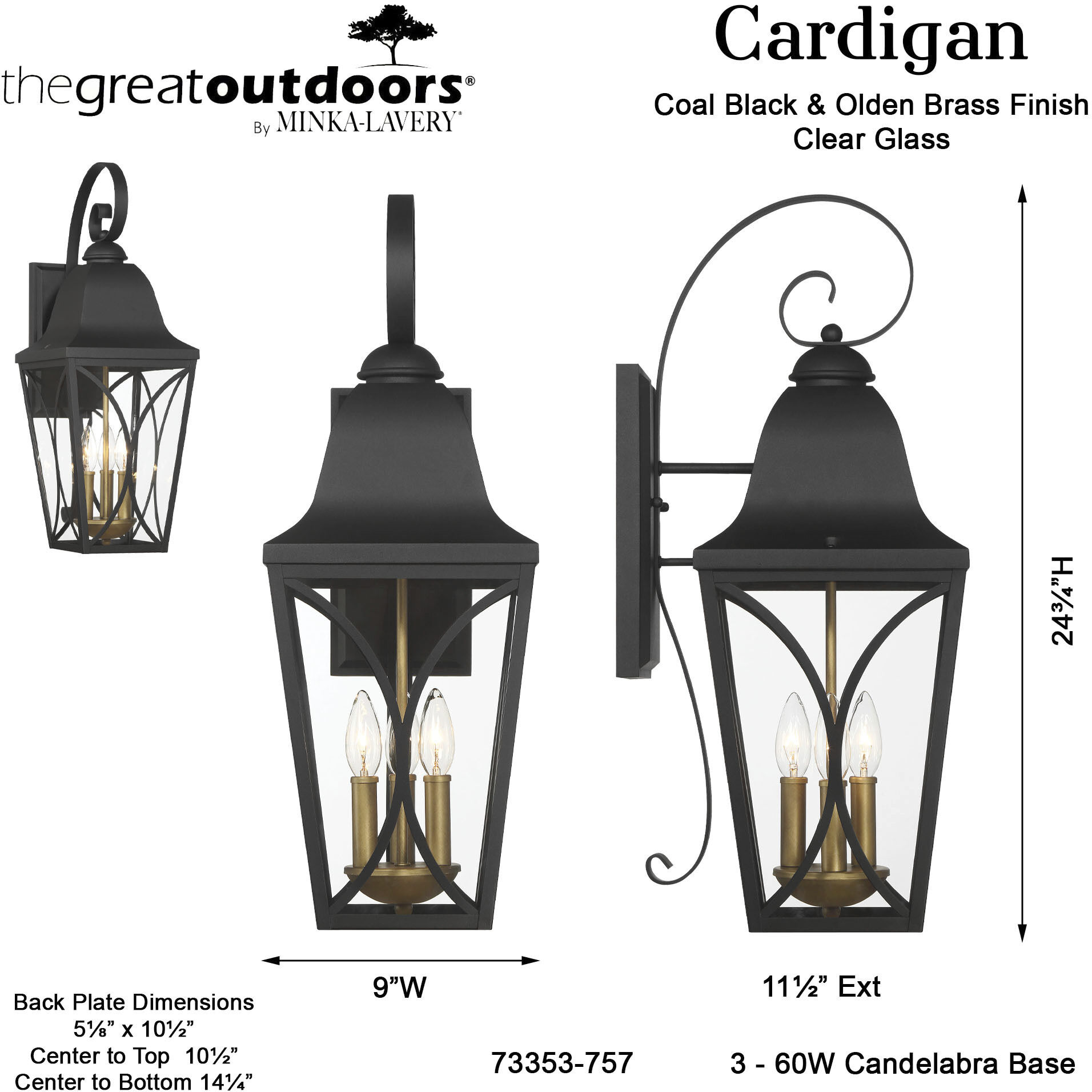 Cardigan Outdoor Wall Mount in Sand Coal and Olden Brass, Great Outdoors