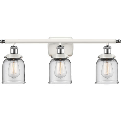 Ballston Small Bell 3 Light 26 inch White and Polished Chrome Bath Vanity Light Wall Light in Clear Glass