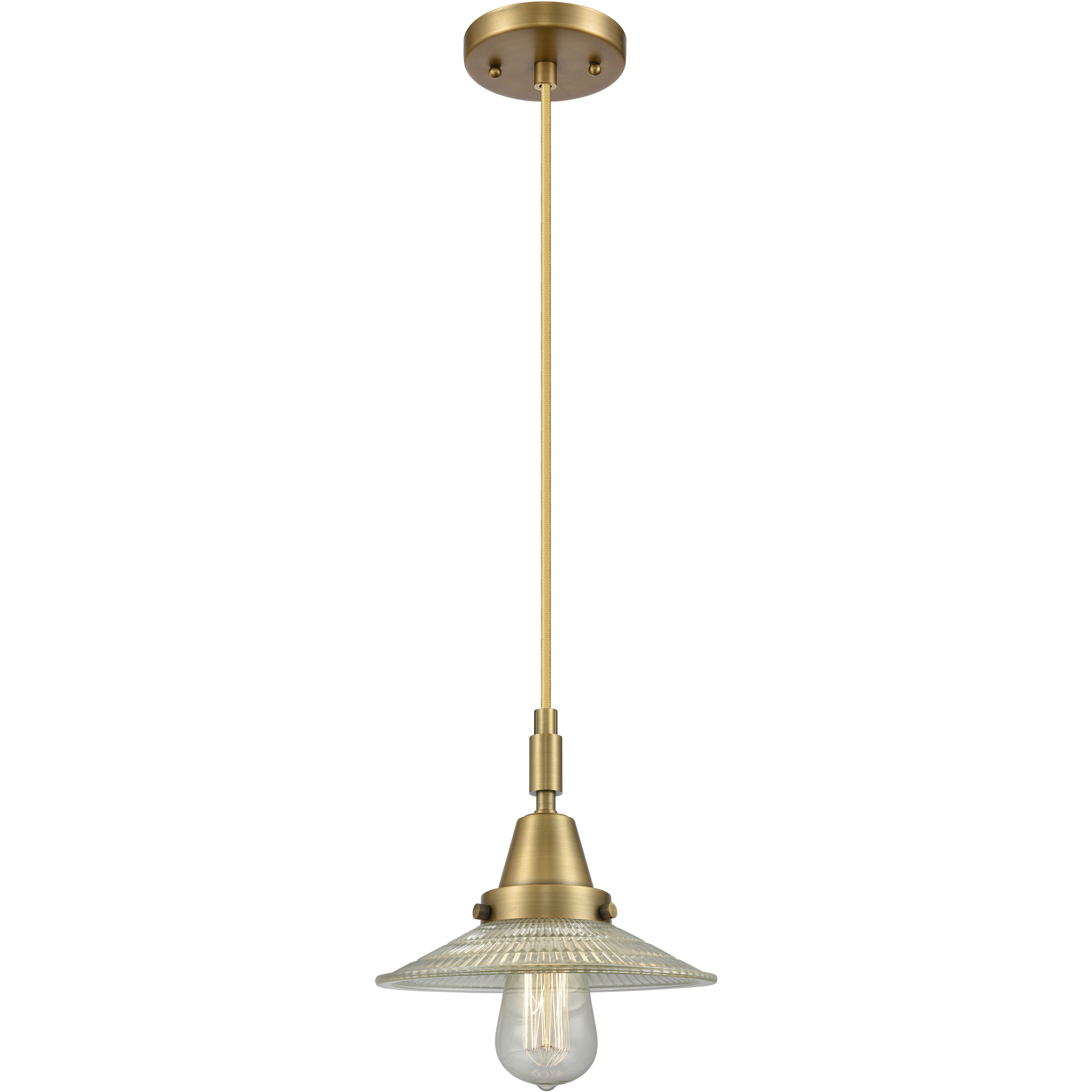 Downtown Urban Halophane 1 Light 8.5 inch Brushed Brass Mini Pendant Ceiling Light in Clear Halophane Glass