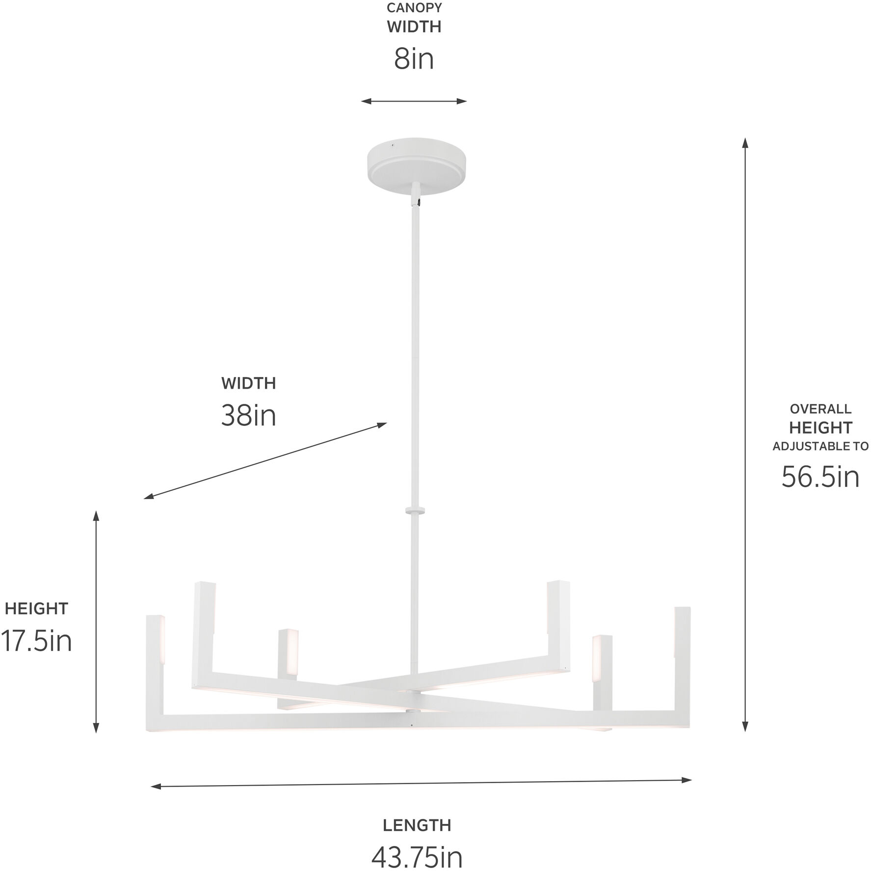 Priam LED 38 inch White Chandelier Ceiling Light, Medium