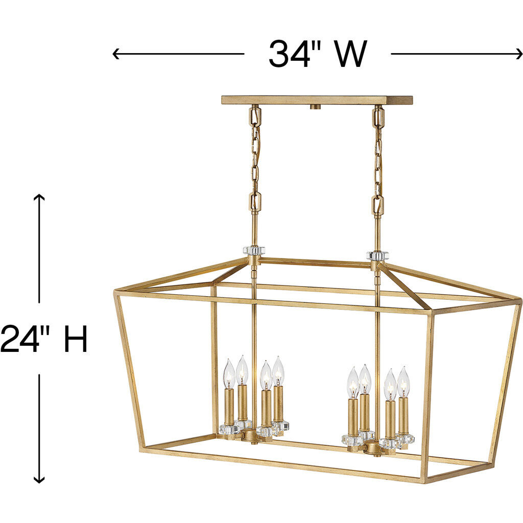 Stinson 8 Light 34 inch Distressed Brass Indoor Linear Chandelier Ceiling Light