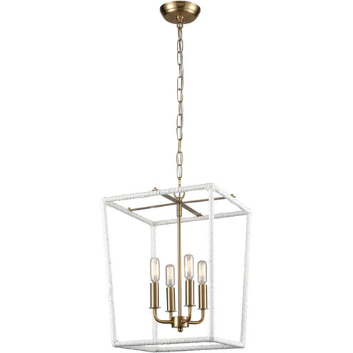 Kingdom 4 Light 14 inch Aged Brass with White Pendant Ceiling Light