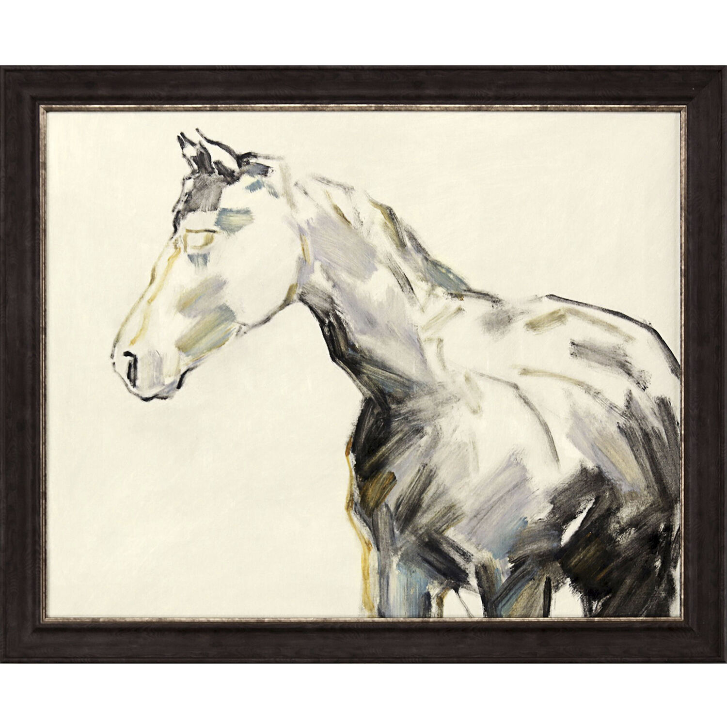 Equine Sketch Gray and Brown and Neutral and Teal Framed Art