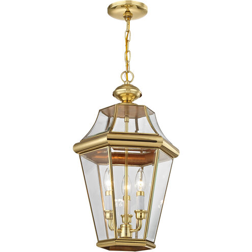 Georgetown 3 Light 13 inch Polished Brass Outdoor Pendant Lantern