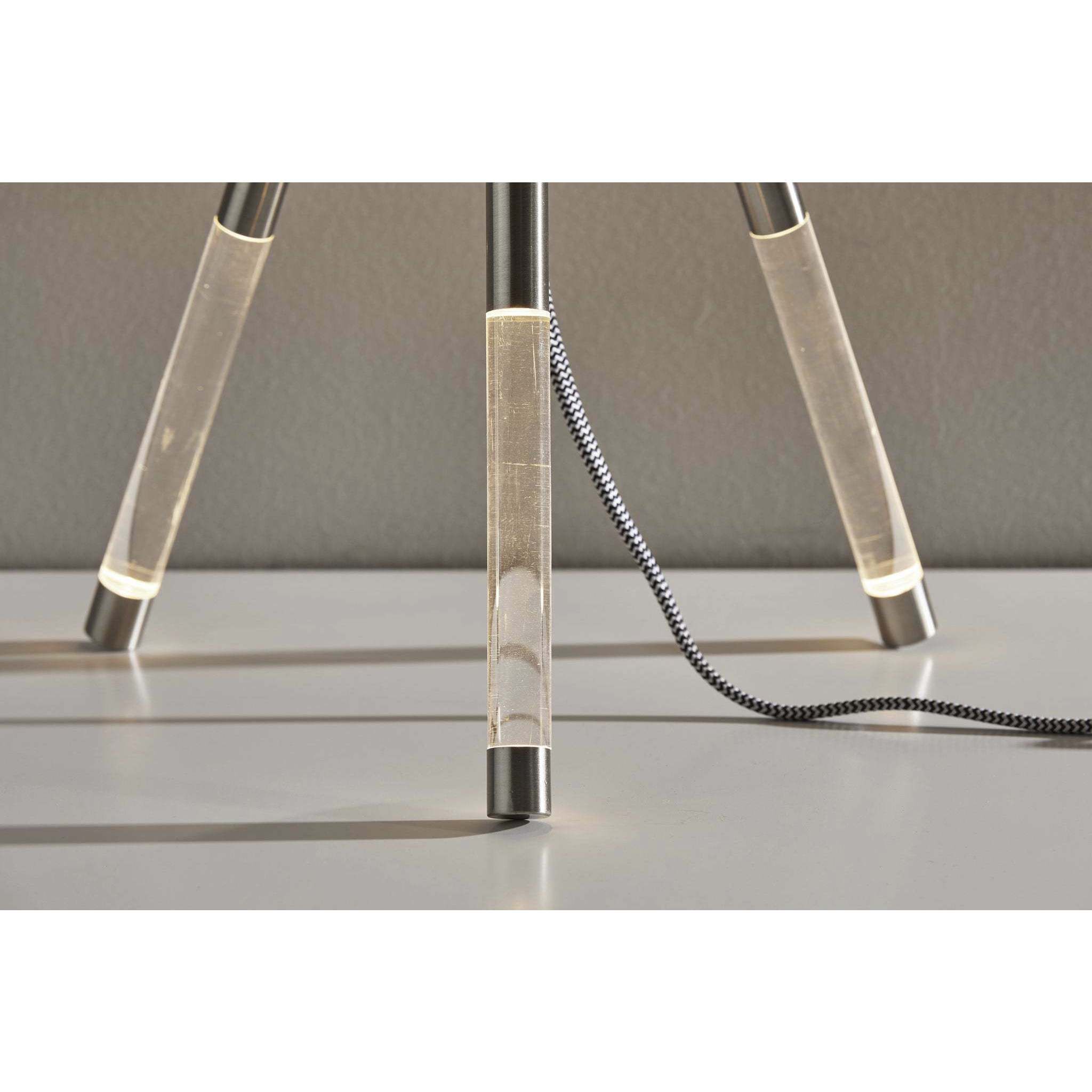 Della 24 inch 100.00 watt Brushed Steel with Clear Acrylic Light Up Legs Table Lamp Portable Light, with Night Light 