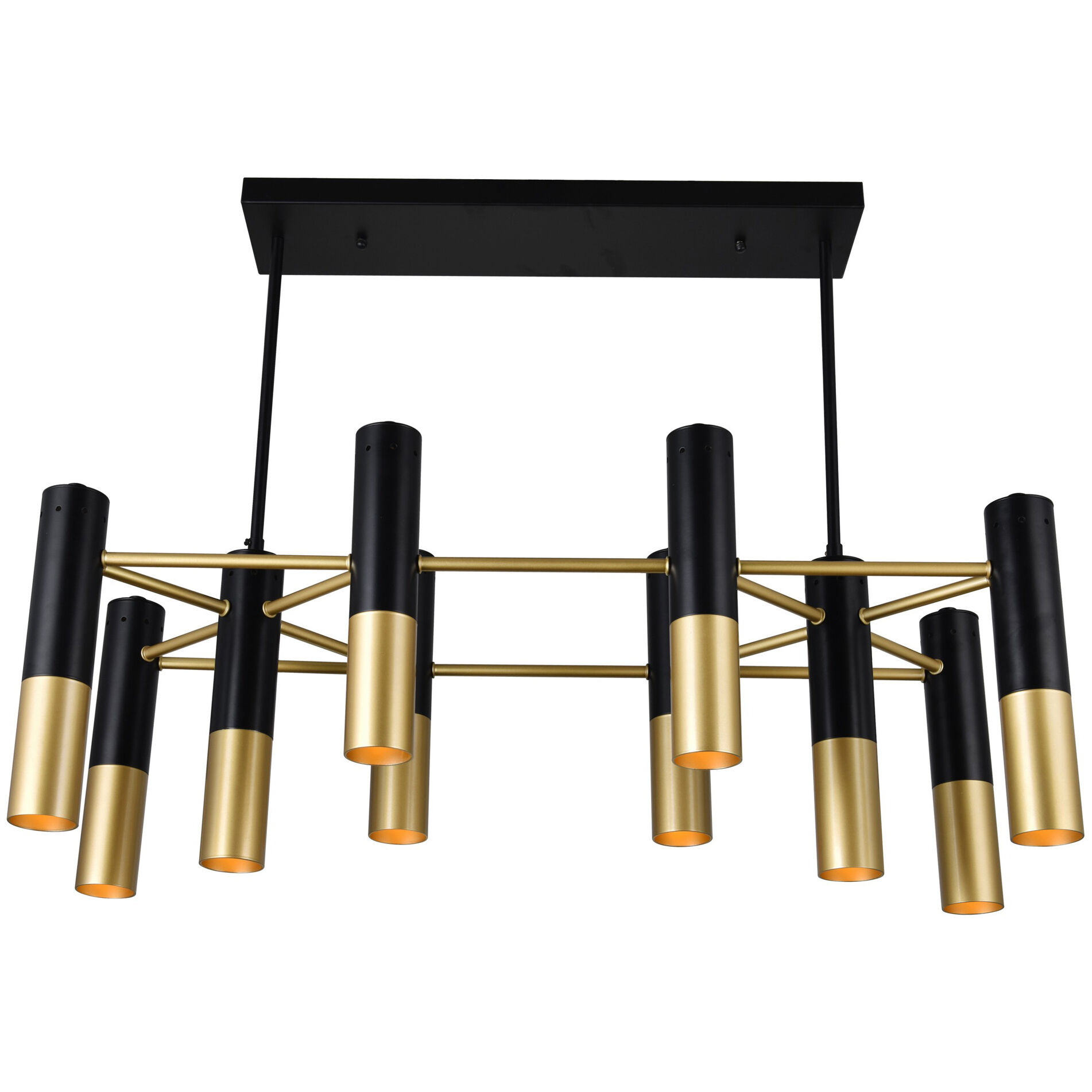Anem 10 Light 12 inch Matte Black and Satin Gold Down Chandelier Ceiling Light