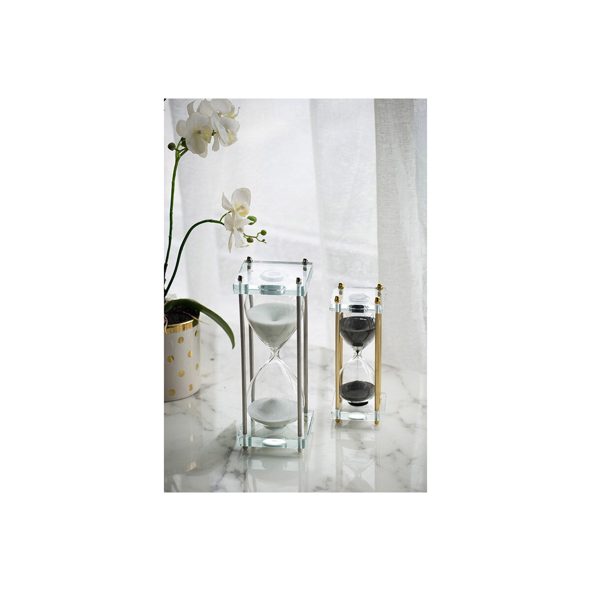 Modern Black and Gold and Clear Hourglass