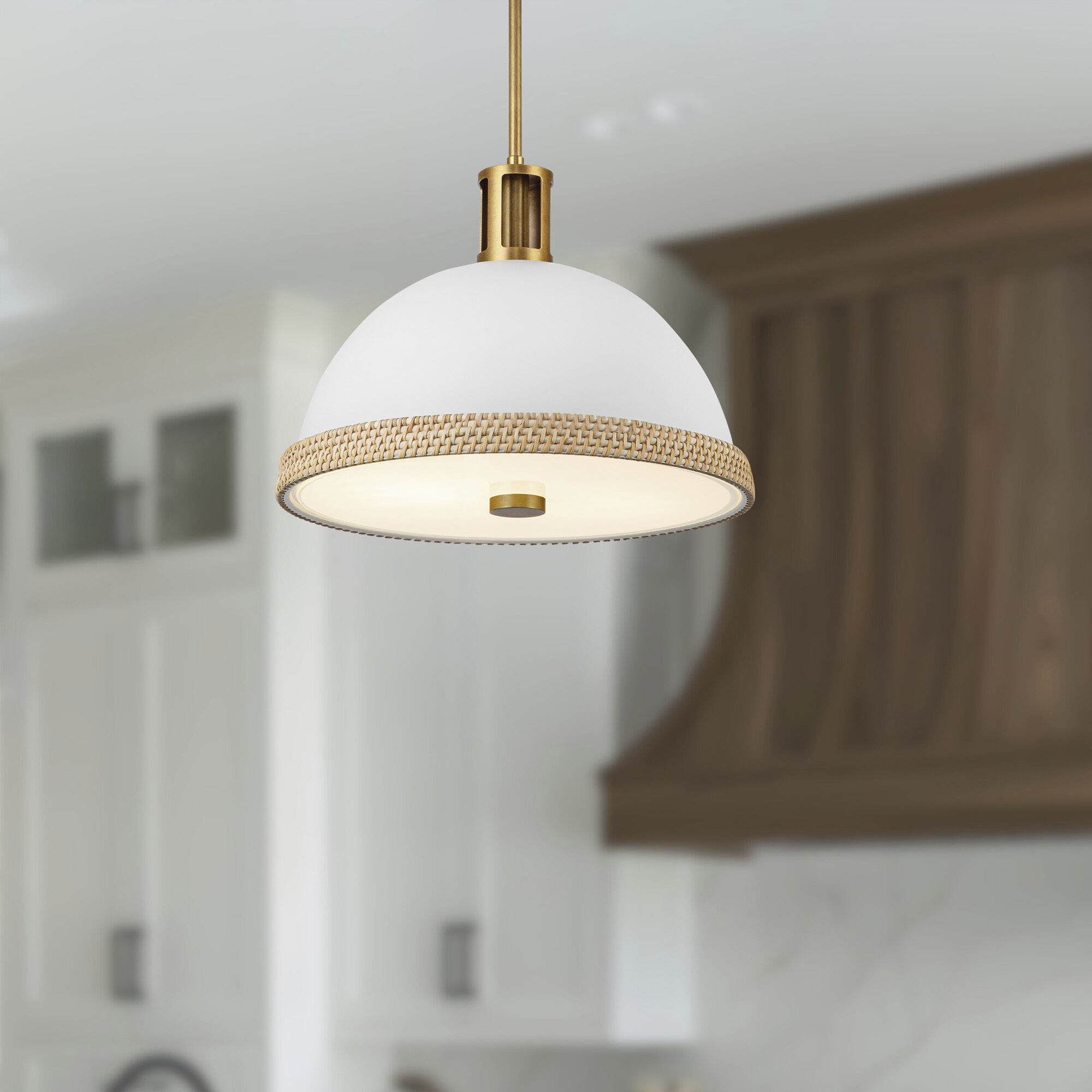 Doral Pendant Ceiling Light in Matte White and Vintage Brass