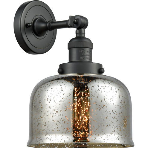 Franklin Restoration Large Bell LED 8 inch Matte Black Sconce Wall Light in Silver Plated Mercury Glass, Franklin Restoration