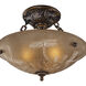 Restoration 3 Light 16 inch Antique Golden Bronze Semi Flush Mount Ceiling Light