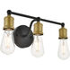 Serif 3 Light 15 inch Brass and Black Wall Sconce Wall Light