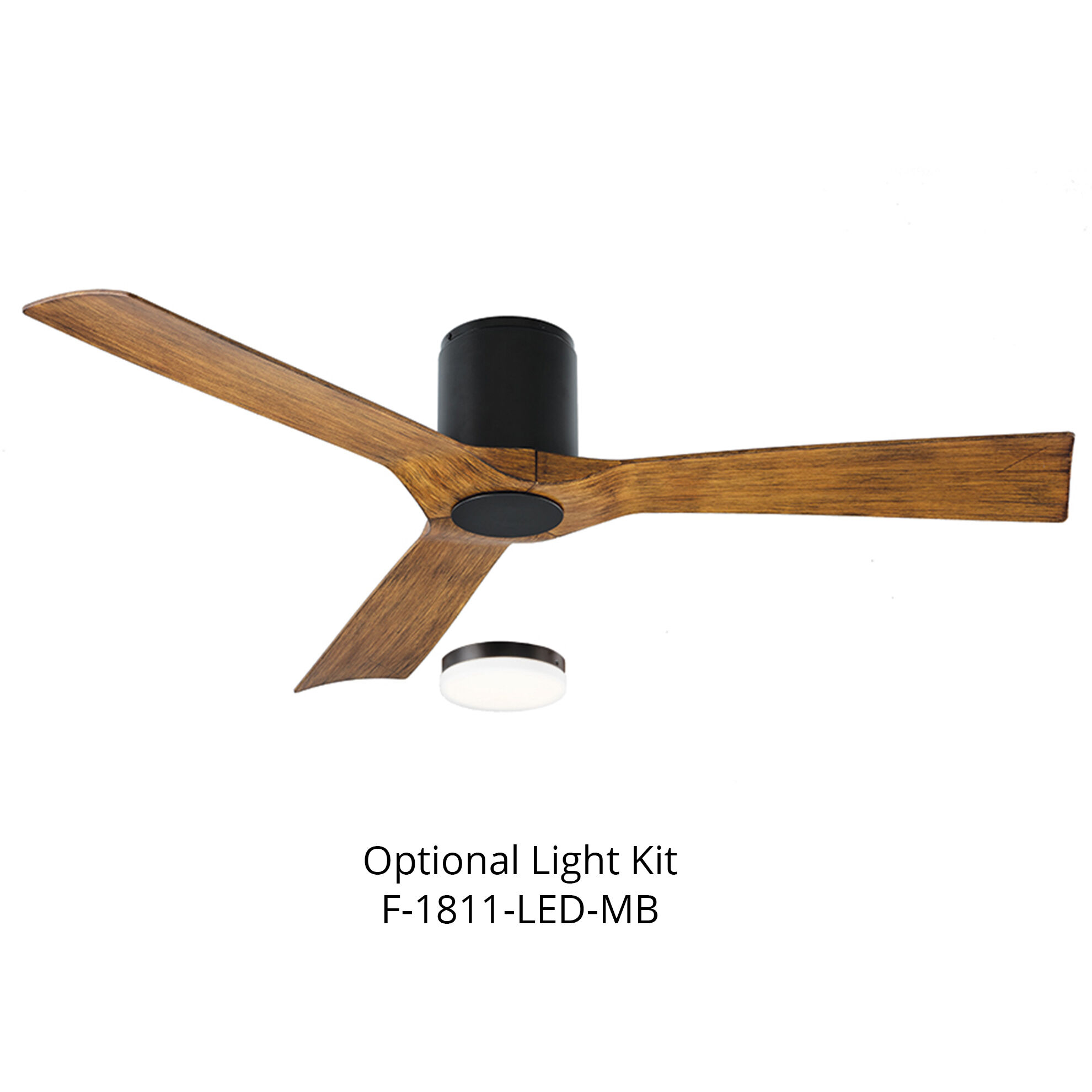 Aviator 54 inch Matte Black and Distressed Koa with Distressed Koa Blades Flush Mount Ceiling Fan in Matte Black Distressed Koa, Flush Mounted, Smart Ceiling Fan
