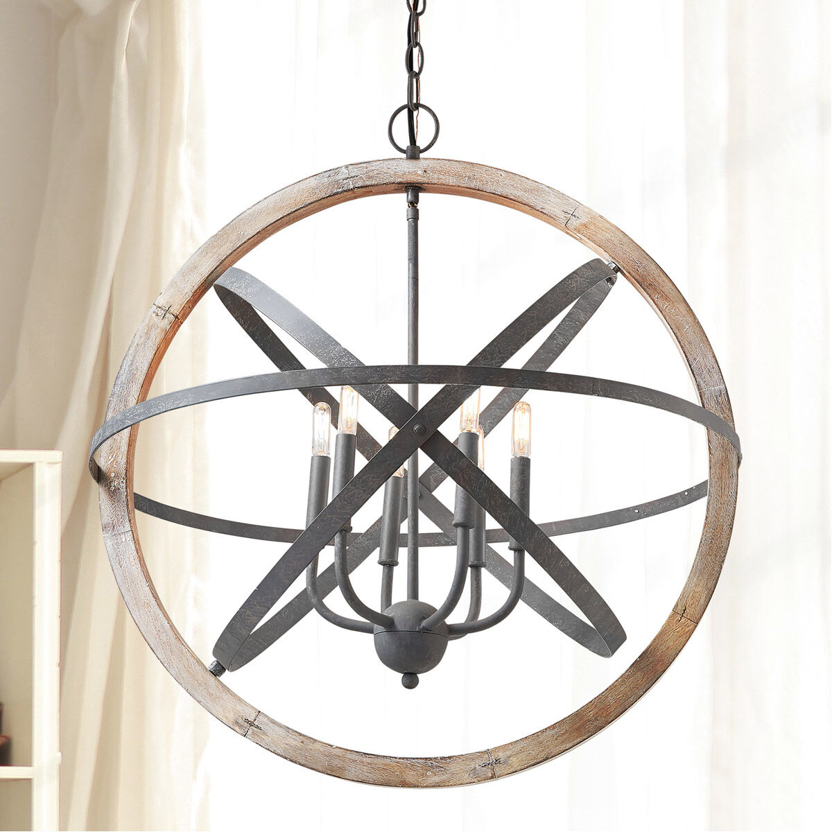 Bluffton 6 Light 28.5 inch Iron and Wood Pendant Ceiling Light 