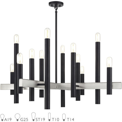 Helsinki 12 Light 44 inch Black with Brushed Nickel Accents Chandelier Ceiling Light