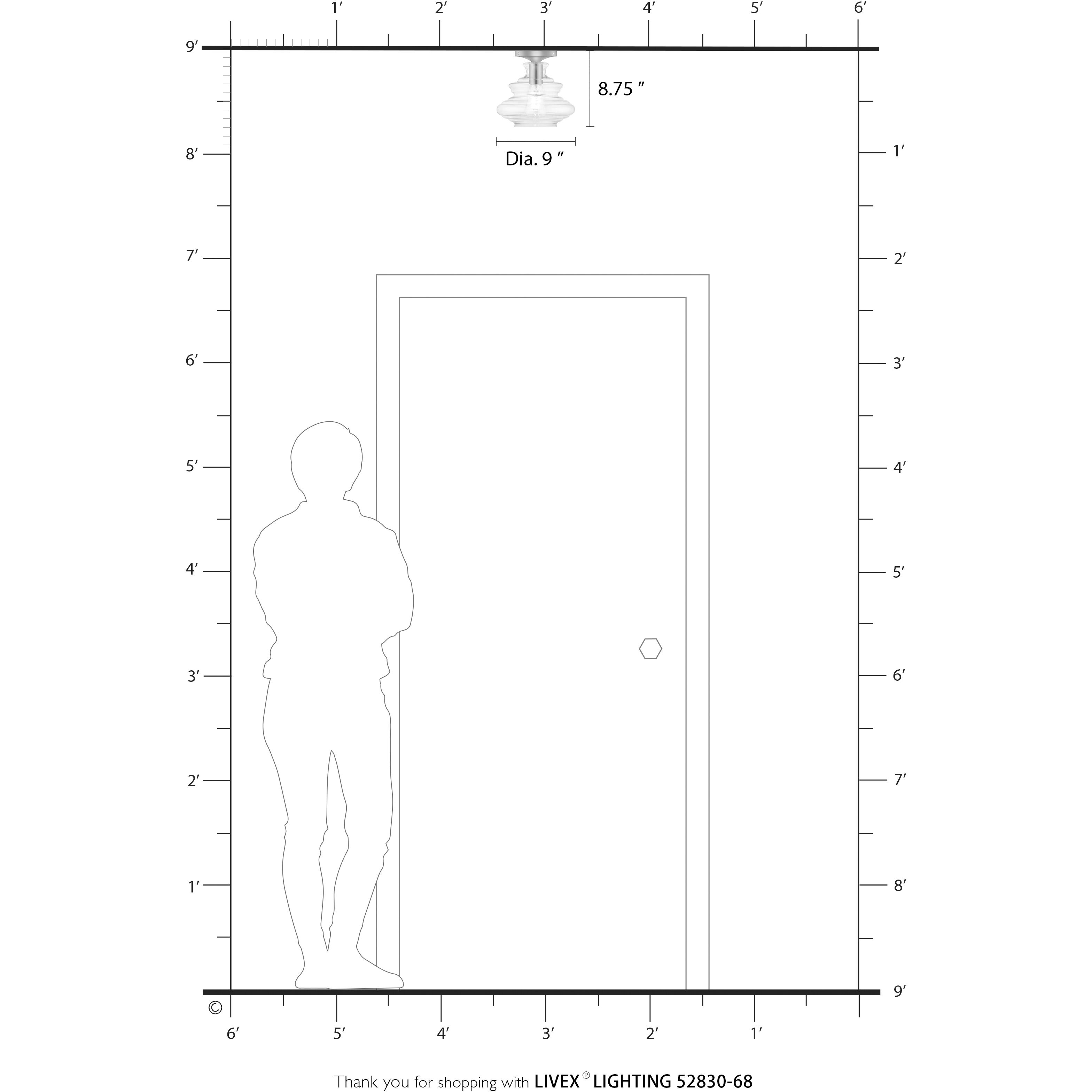 Everett 1 Light 9 inch Shiny Black with Chrome Finish Accents Semi-Flush Ceiling Light