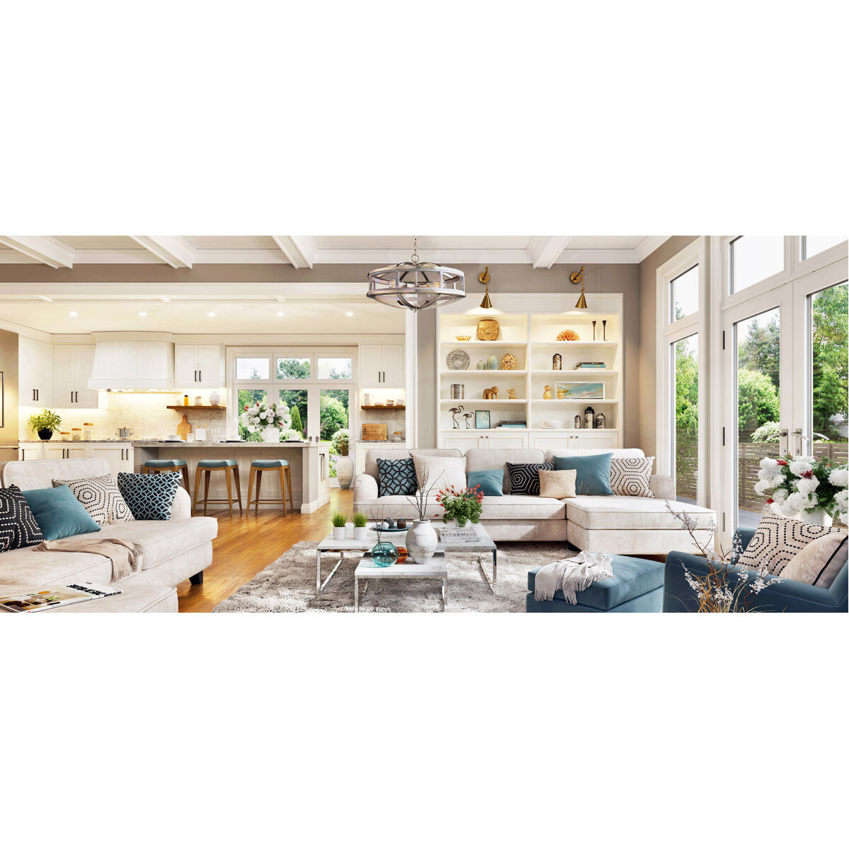 Montrose 4 Light 19 inch Acacia Wood and Brushed Nickel Chandelier Ceiling Light