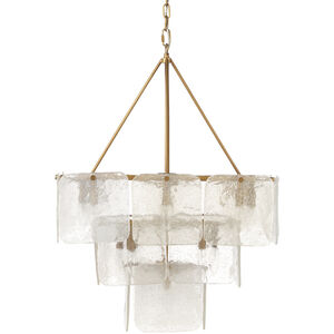 Perignon 24 Light 25 inch Melted Ice Glass & Antique Brass Three Tier Chandelier Ceiling Light