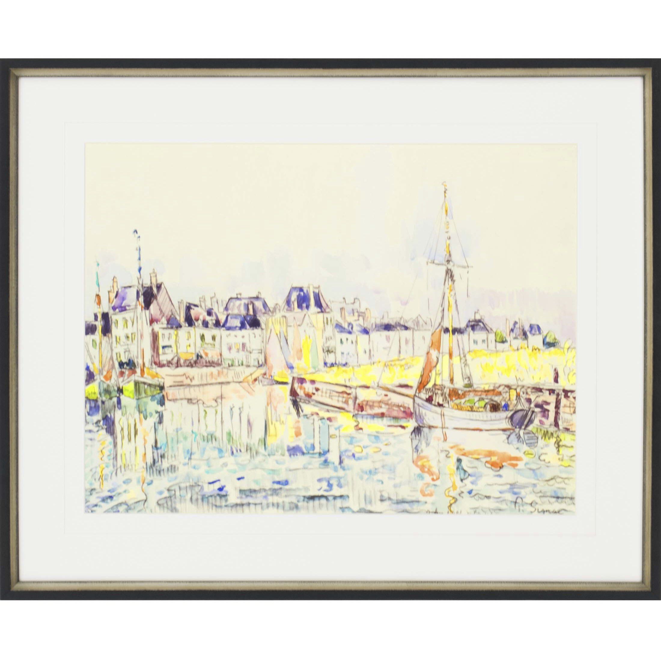 Le Croisic Paris Le Place Dauphine The Pont Neuf Paris Multi and Yellow and Turquoise and Red Framed Art