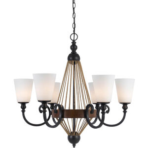 Monticello 6 Light 30 inch Metal and Wood Chandelier Ceiling Light