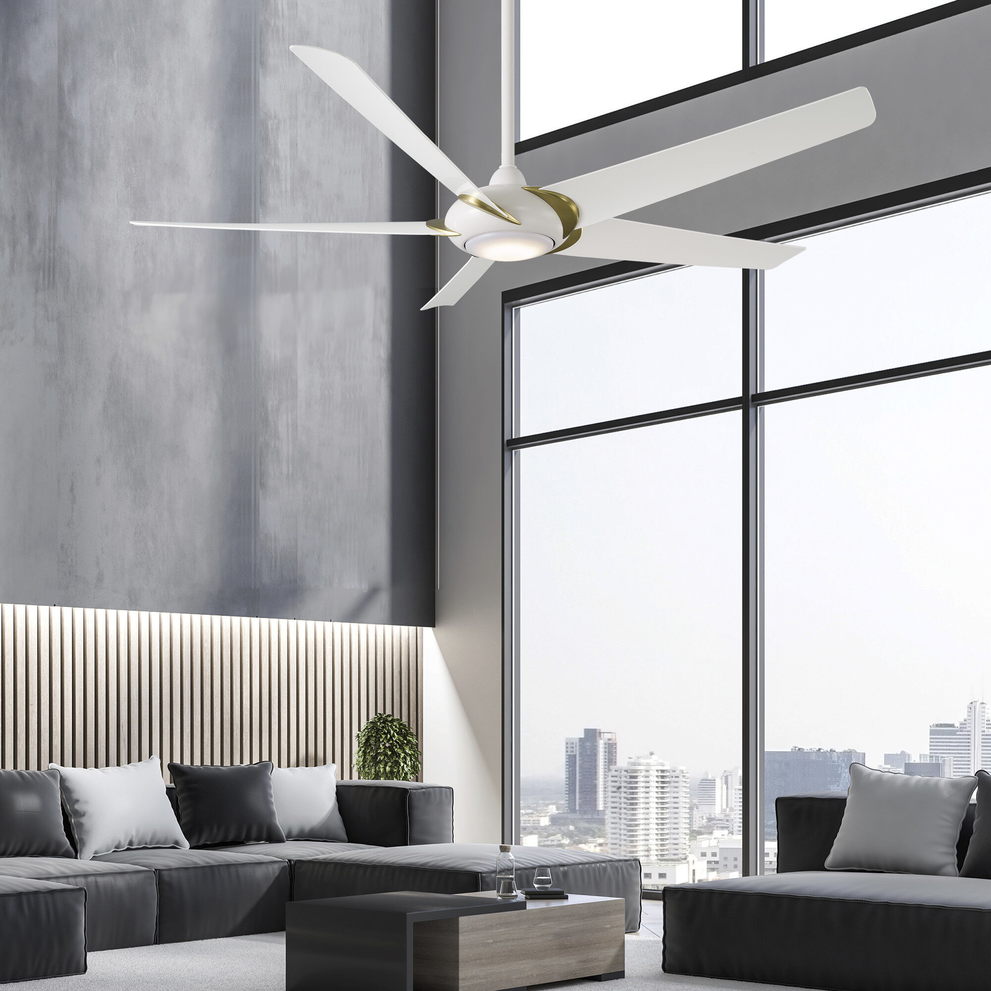 Lucid 62 inch Soft Brass and Matte White with Matte White Blades Downrod Ceiling Fan in 2700K, Soft Brass Matte White