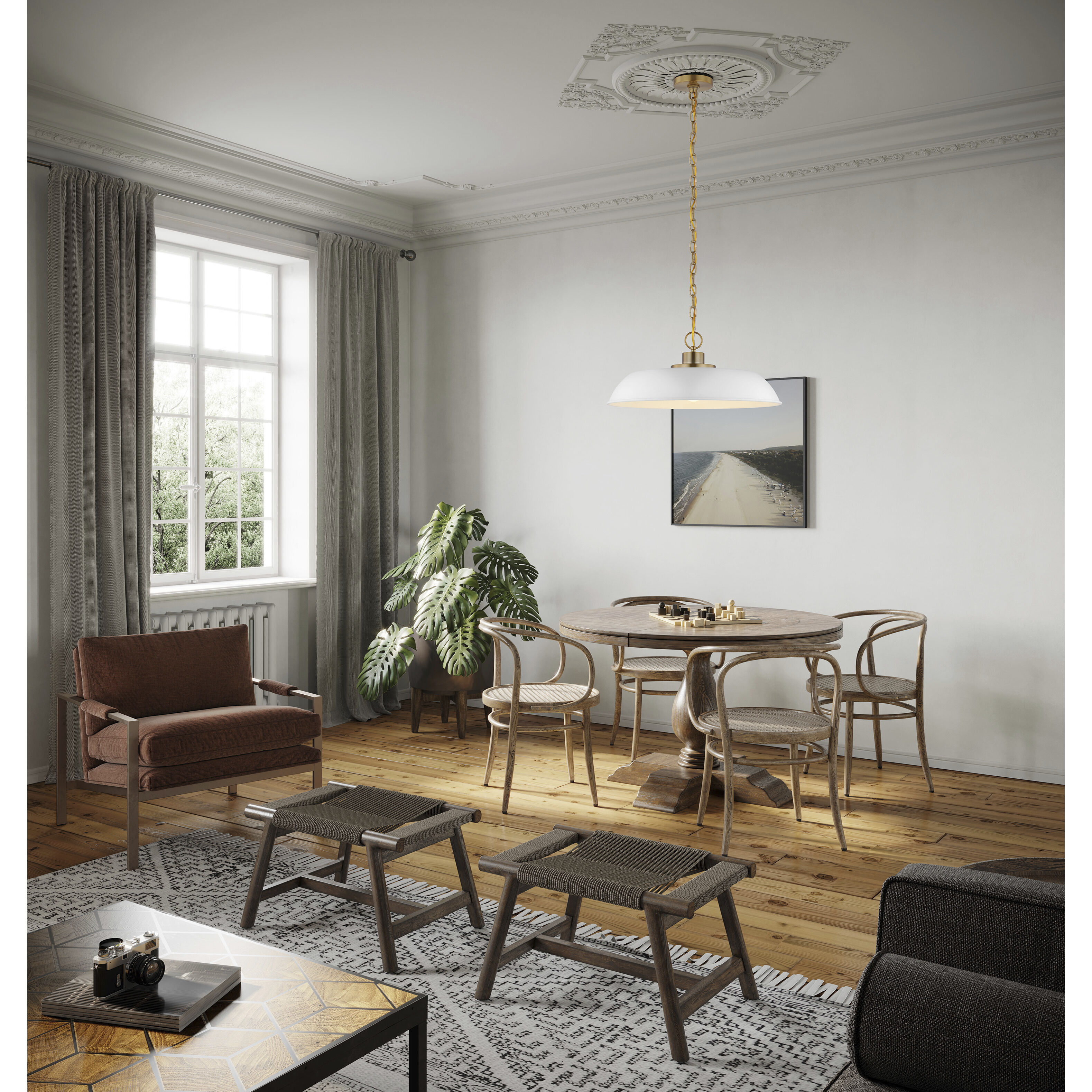 Colony 1 Light 20 inch Matte White/Burnished Brass Pendant Ceiling Light