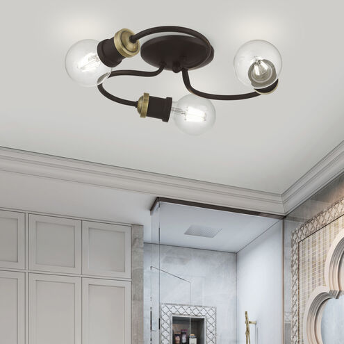 Bromley 3 Light 13 inch Bronze with Antique Brass Accents Flush Mount Ceiling Light