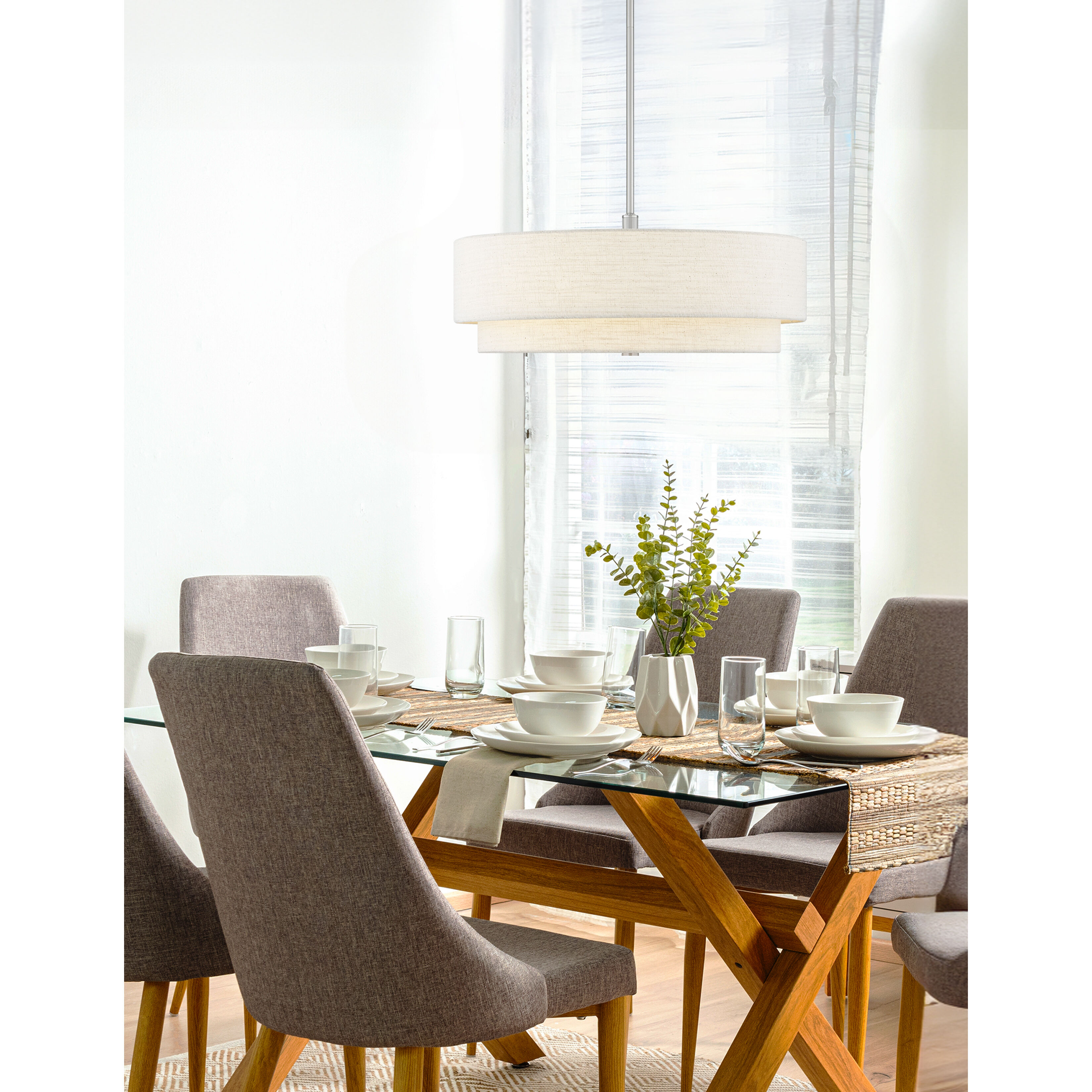 Textile Collection 5 Light 22 inch Brushed Nickel Pendant Ceiling Light in White, Classic Family