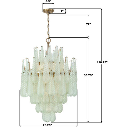 Ollie 16 Light 26.25 inch Aged Brass Chandelier Ceiling Light in Sand Glass Green