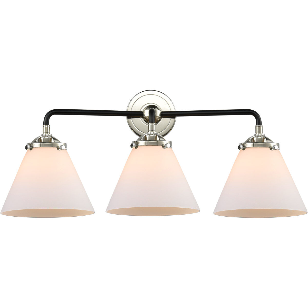 Nouveau Large Cone LED 26 inch Black Polished Nickel Bath Vanity Light Wall Light in Matte White Glass, Nouveau